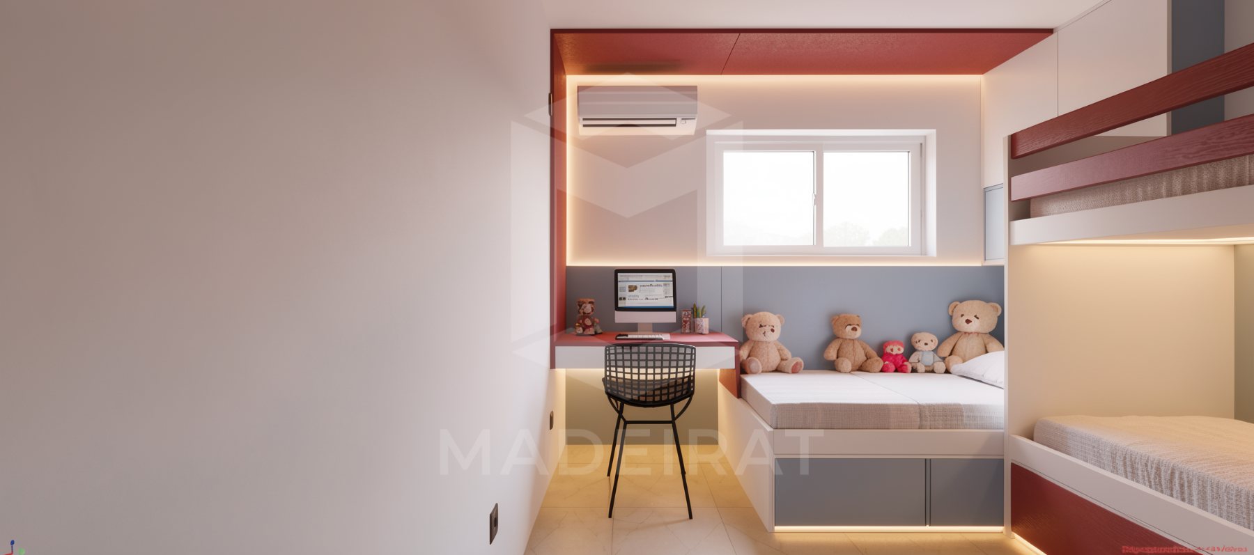Quarto infantil com beliche e bancada de estudo imagem 1