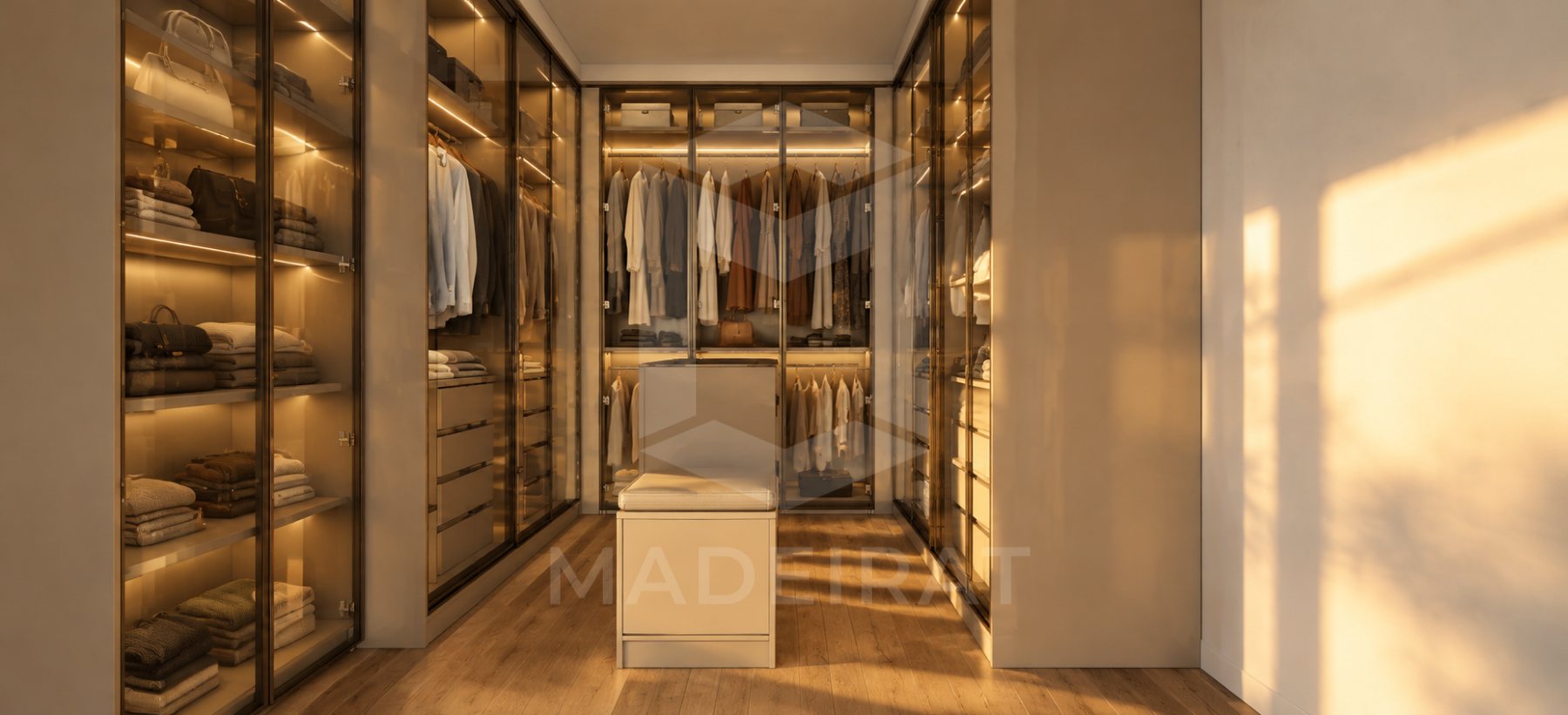 Closet com portas de vidro e ilha central imagem 3
