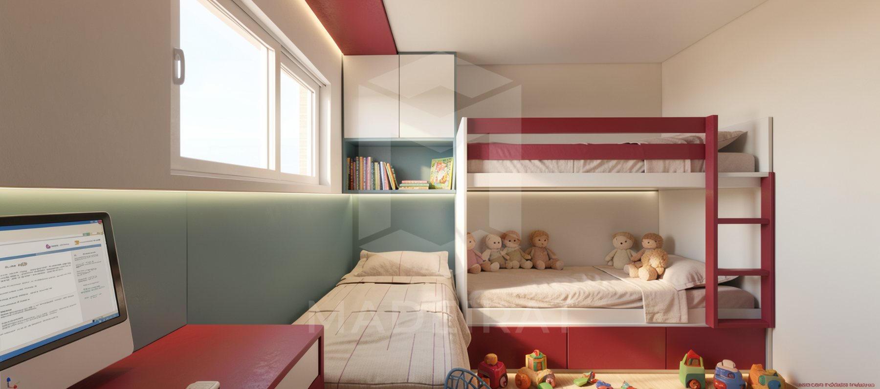 Quarto infantil com beliche e bancada de estudo imagem 2
