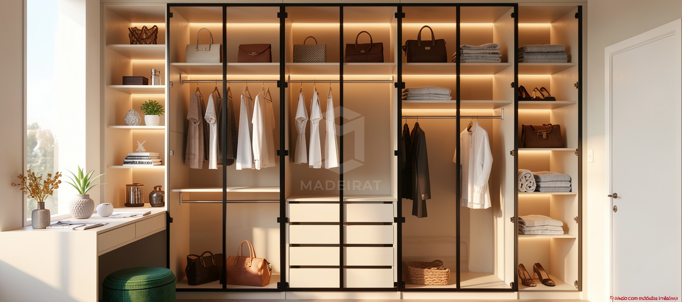 Closet com divisórias em perfil preto