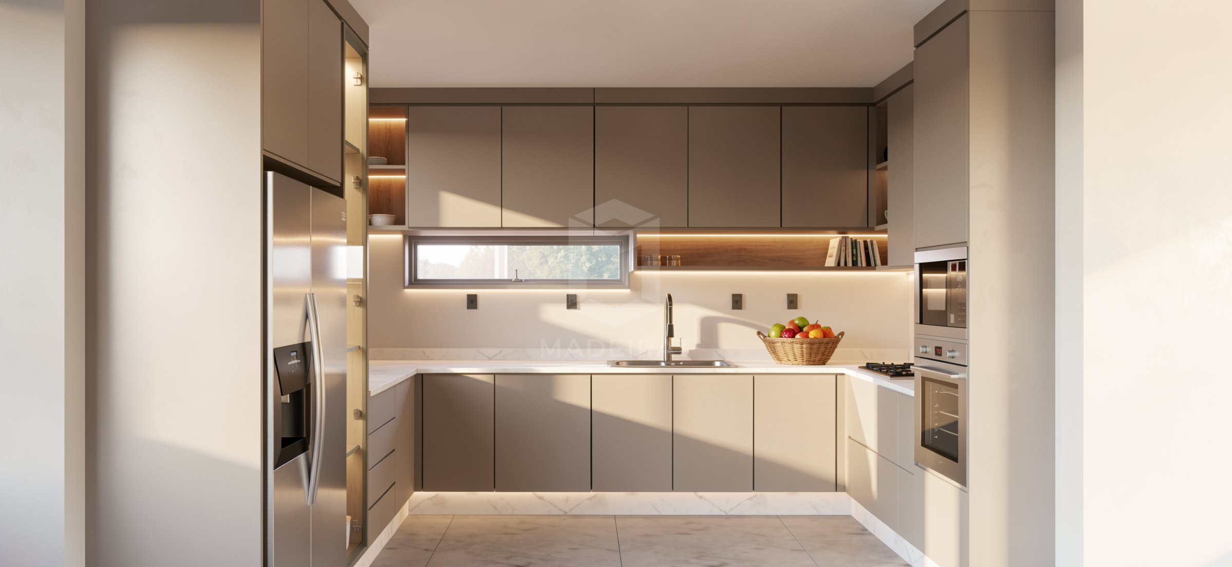 Cozinha em tom greige com bancada clara imagem 1